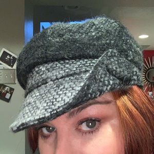 Gray wool button cap multiple gray tones newsboy